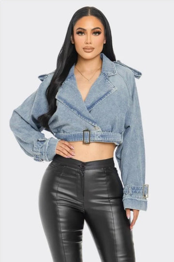Crop Denim Motor Jacket