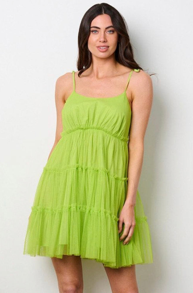 Lime Green Mesh Tiered Dress Lime Green Mesh Tiered Dress