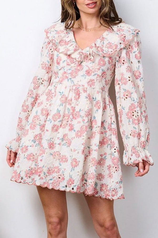 Long Sleeve Ruffled Floral Dress