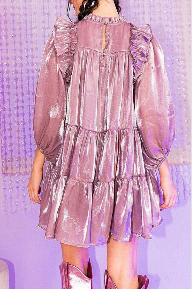 Ruffled Sleeves Tunic Shimmer Dress