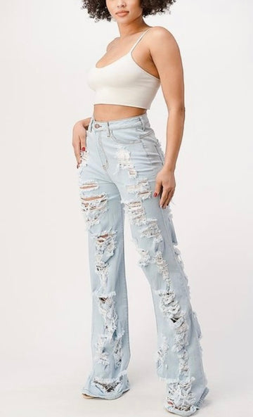 High Rise Destructed Denim