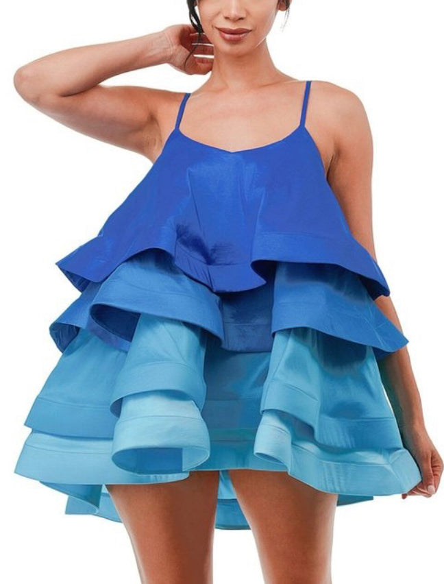 Spaghetti Straps Tiered Flare Mini Dress